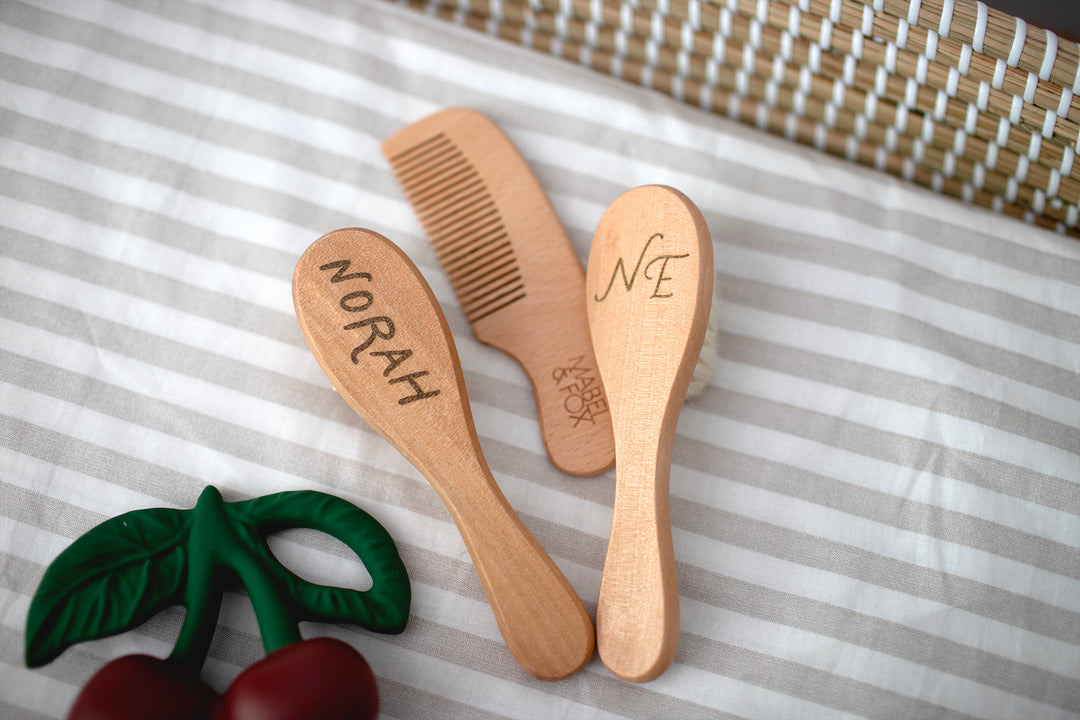 Mabel & Fox - Personalised Wooden Brush Set - Timeless Script - Mabel & Fox