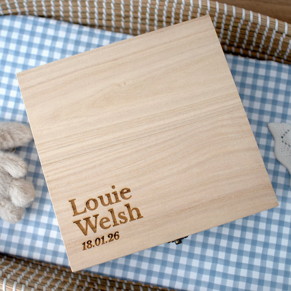 Mabel & Fox - Personalised Wooden Memory Box - Timeless Serif - Mabel & Fox