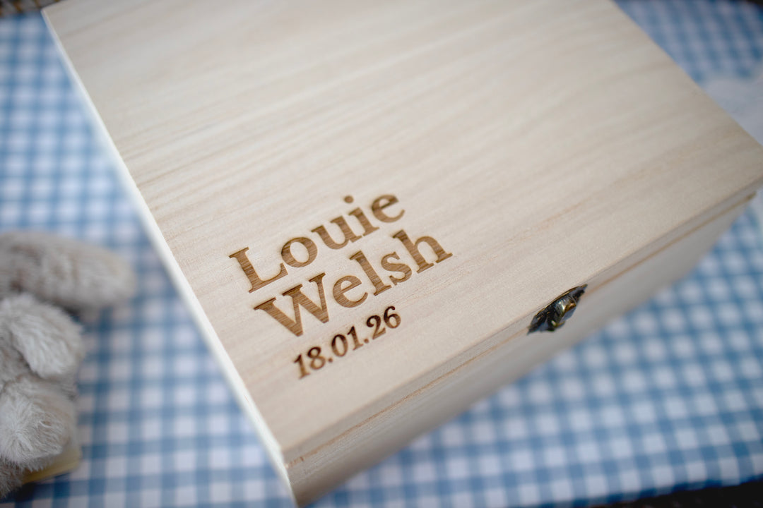 Mabel & Fox - Personalised Wooden Memory Box - Timeless Serif - Mabel & Fox