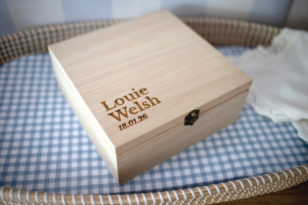 Mabel & Fox - Personalised Wooden Memory Box - Timeless Serif - Mabel & Fox