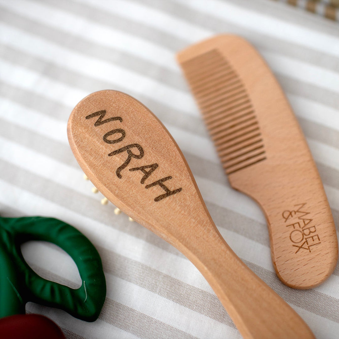 Mabel & Fox - Personalised Wooden Brush Set - Timeless Script - Mabel & Fox