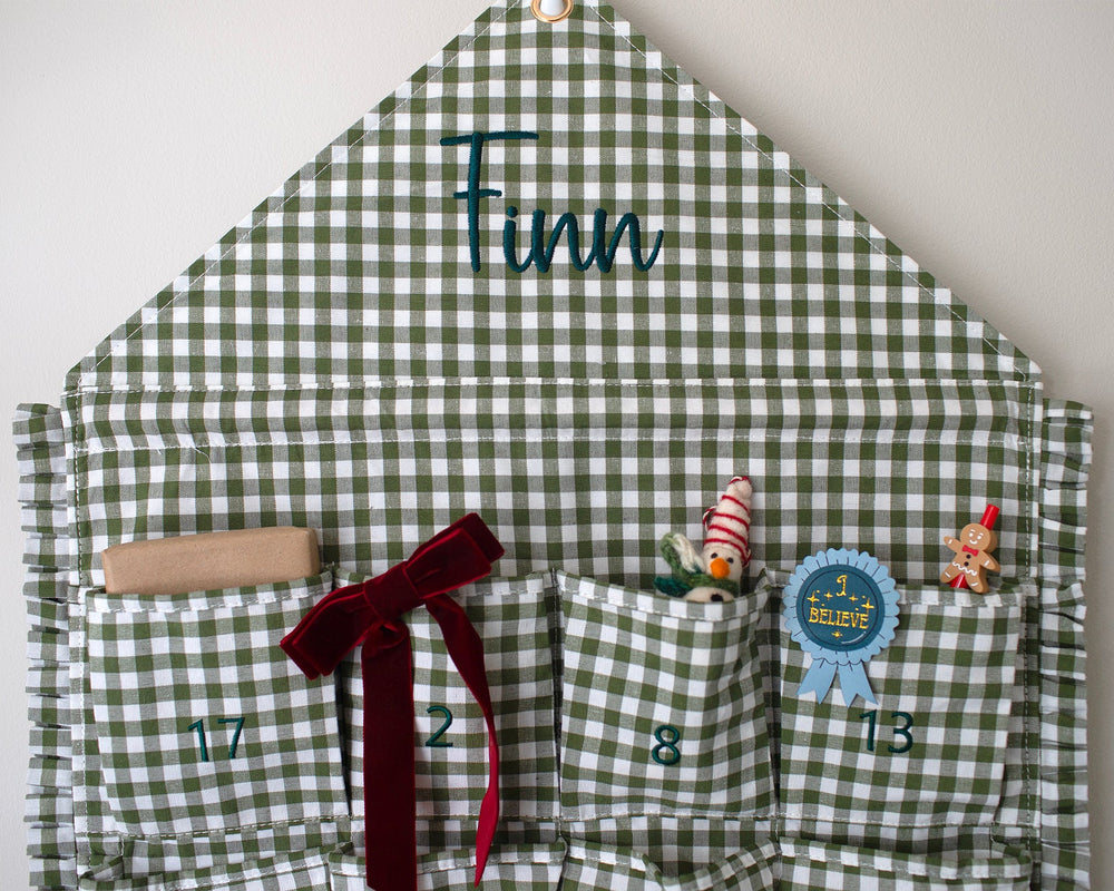 Mabel & Fox - Personalised Green Gingham Ruffle Advent Calendar - Embroidered - Mabel & Fox