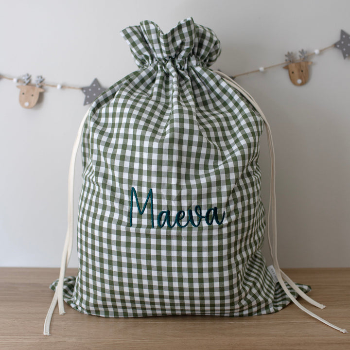 Mabel & Fox - Personalised Green Gingham Gift Sack - Embroidered - Mabel & Fox