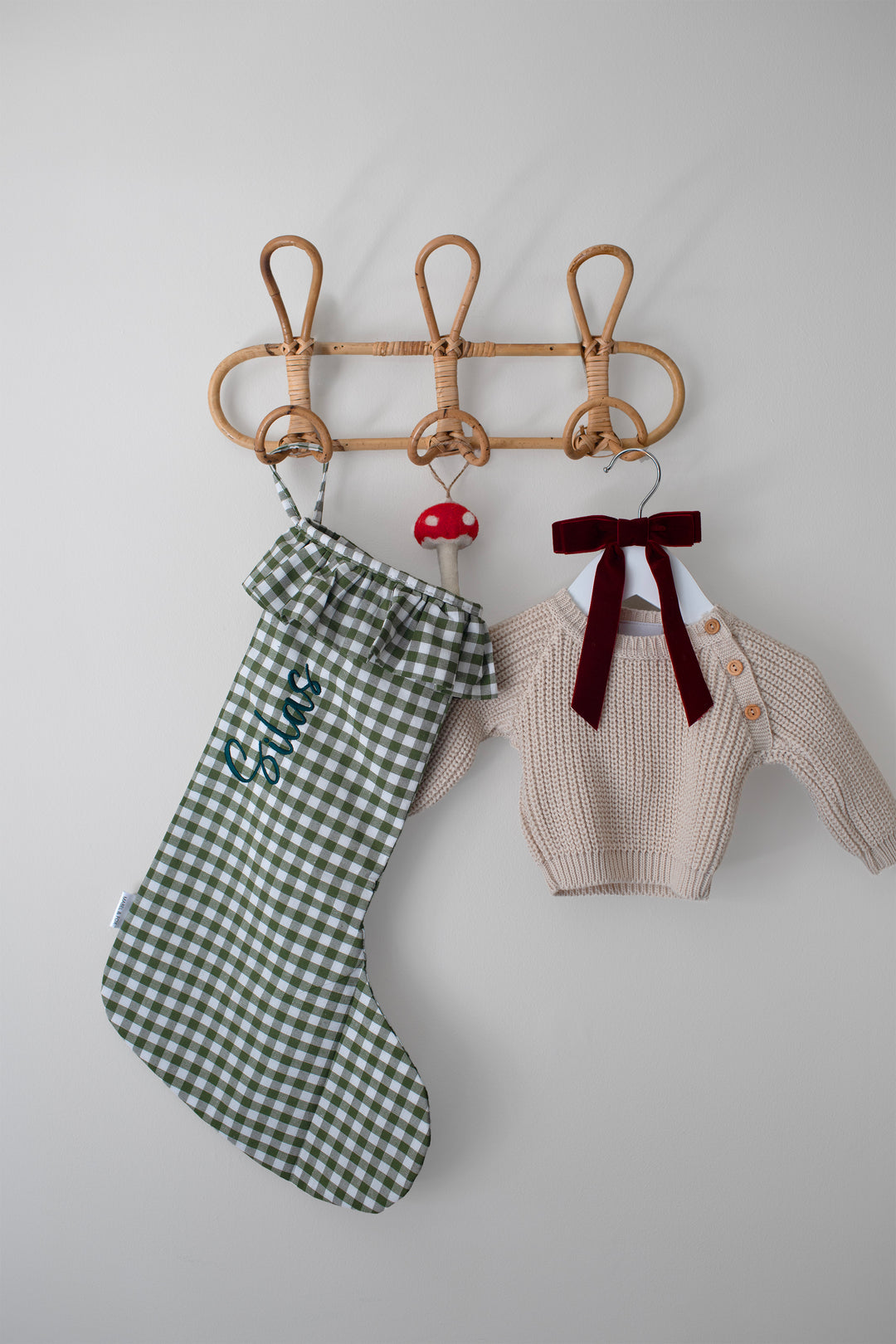 Mabel & Fox - Personalised Green Gingham Stocking - Embroidered - Mabel & Fox
