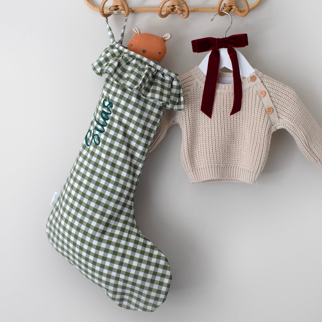 Mabel & Fox - Personalised Green Gingham Stocking - Embroidered - Mabel & Fox