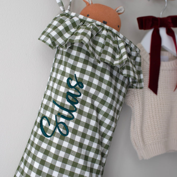 Mabel & Fox - Personalised Green Gingham Stocking - Embroidered - Mabel & Fox