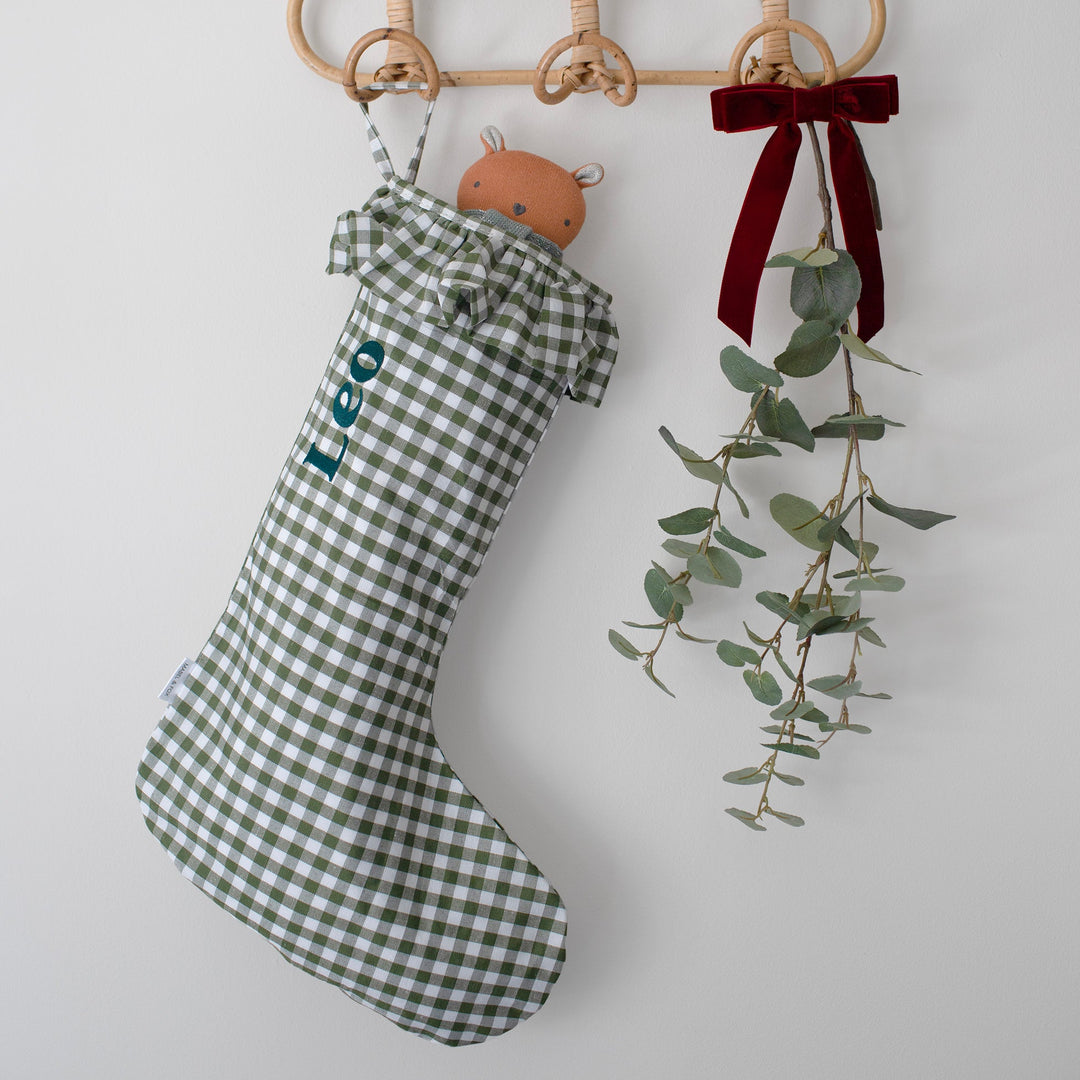 Mabel & Fox - Personalised Green Gingham Stocking - Embroidered - Mabel & Fox
