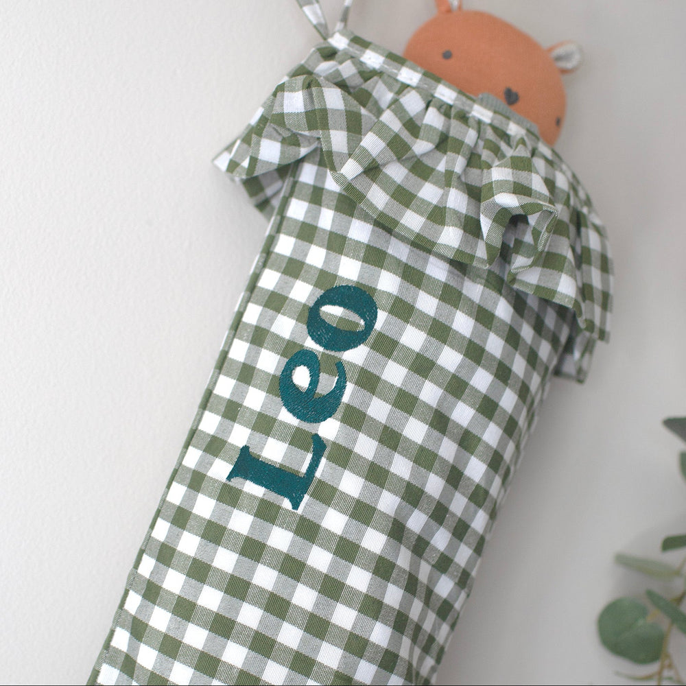 Mabel & Fox - Personalised Green Gingham Stocking - Embroidered - Mabel & Fox