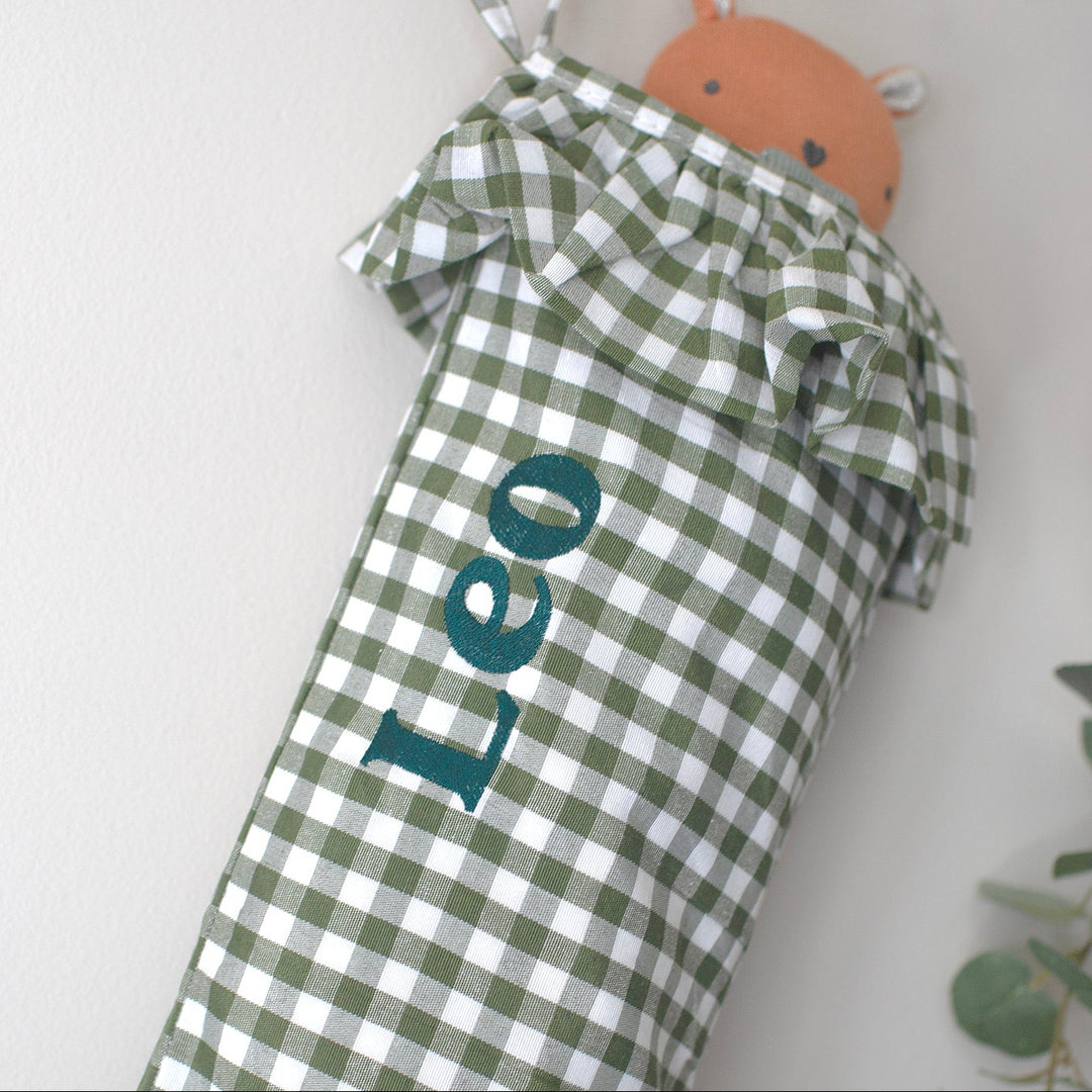 Mabel & Fox - Personalised Green Gingham Stocking - Embroidered - Mabel & Fox