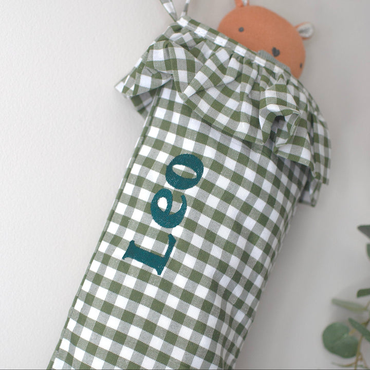 Mabel & Fox - Personalised Green Gingham Stocking - Embroidered - Mabel & Fox
