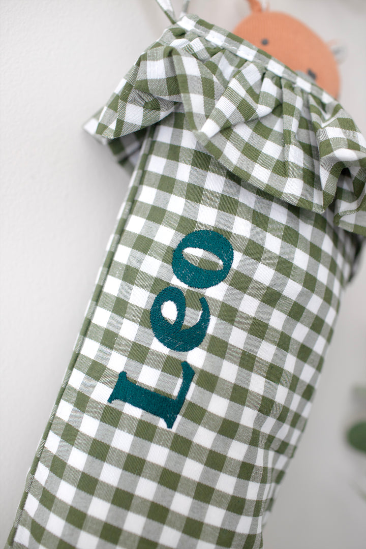 Mabel & Fox - Personalised Green Gingham Stocking - Embroidered - Mabel & Fox