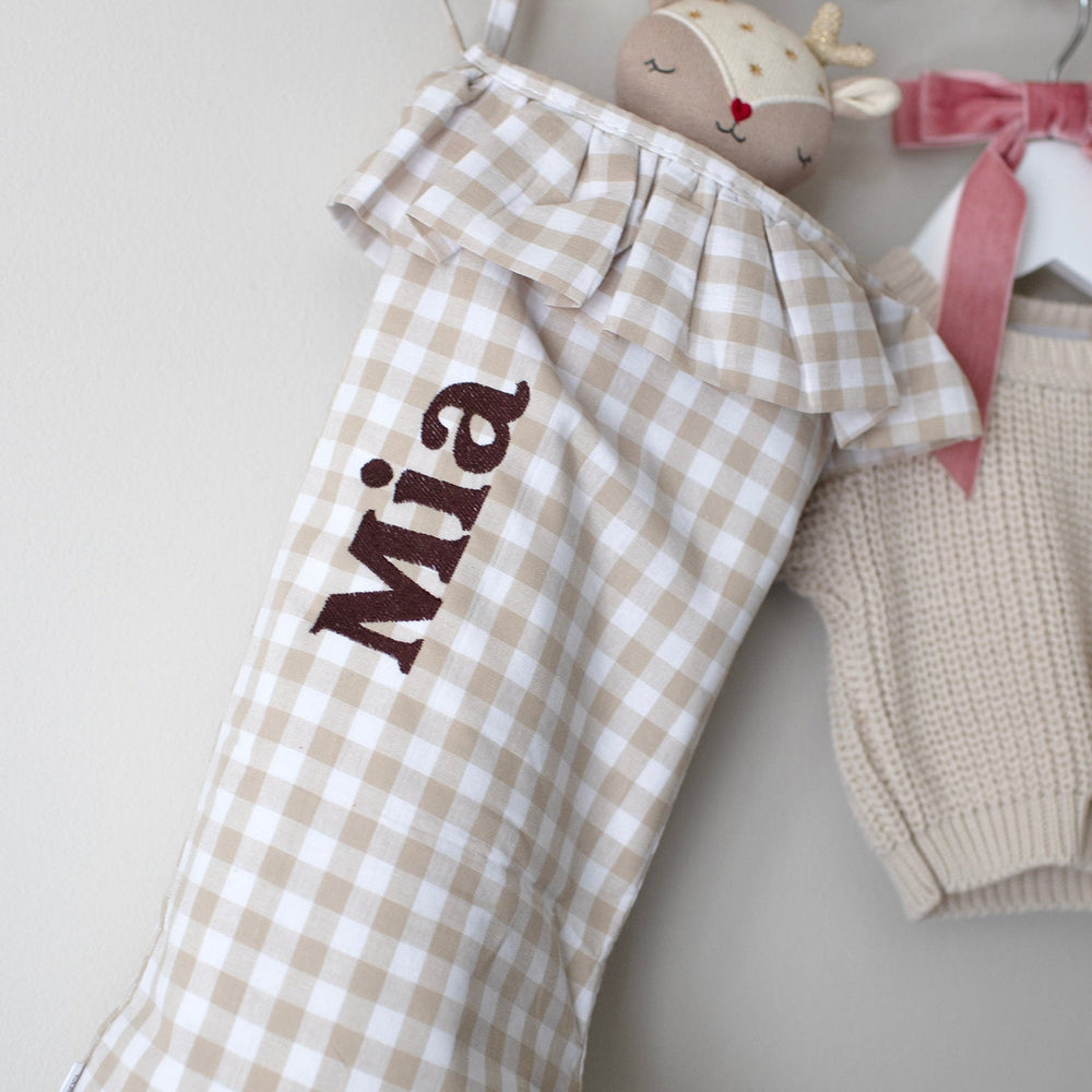 Mabel & Fox - Personalised Beige Gingham Stocking - Embroidered - Mabel & Fox