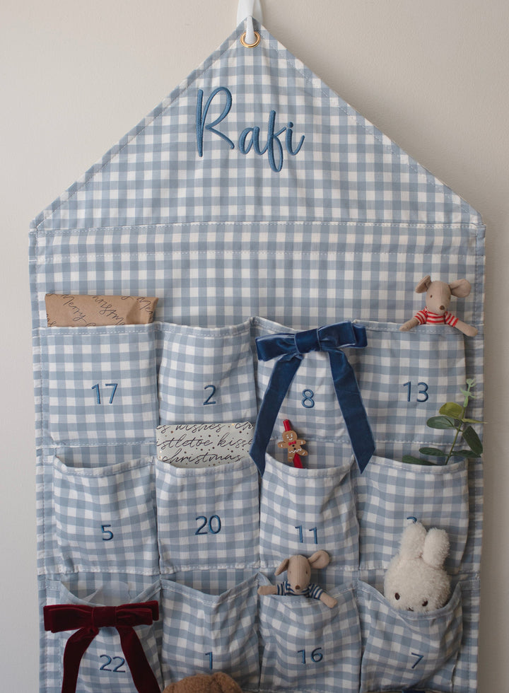 Mabel & Fox - Blue Gingham Advent Calendar - Embroidered