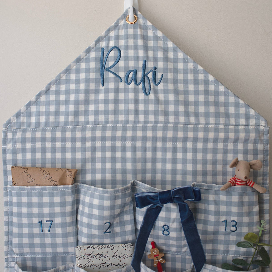 Mabel & Fox - Blue Gingham Advent Calendar - Embroidered