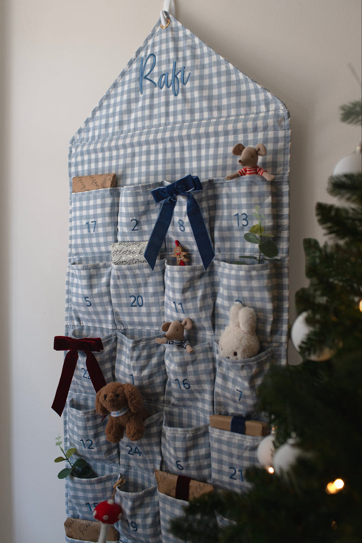 Mabel & Fox - Blue Gingham Advent Calendar - Embroidered