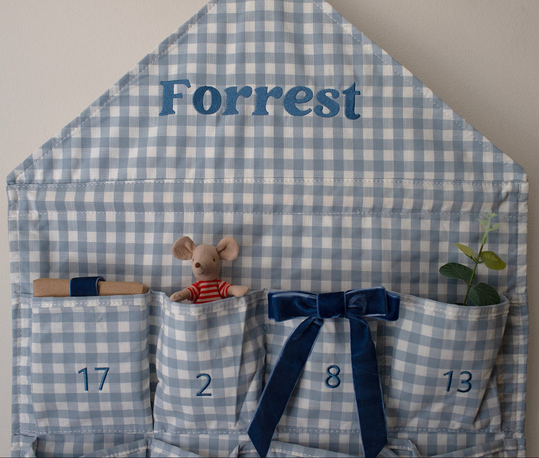 Mabel & Fox - Blue Gingham Advent Calendar - Embroidered