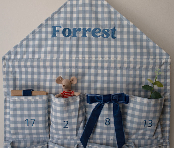 Mabel & Fox - Blue Gingham Advent Calendar - Embroidered