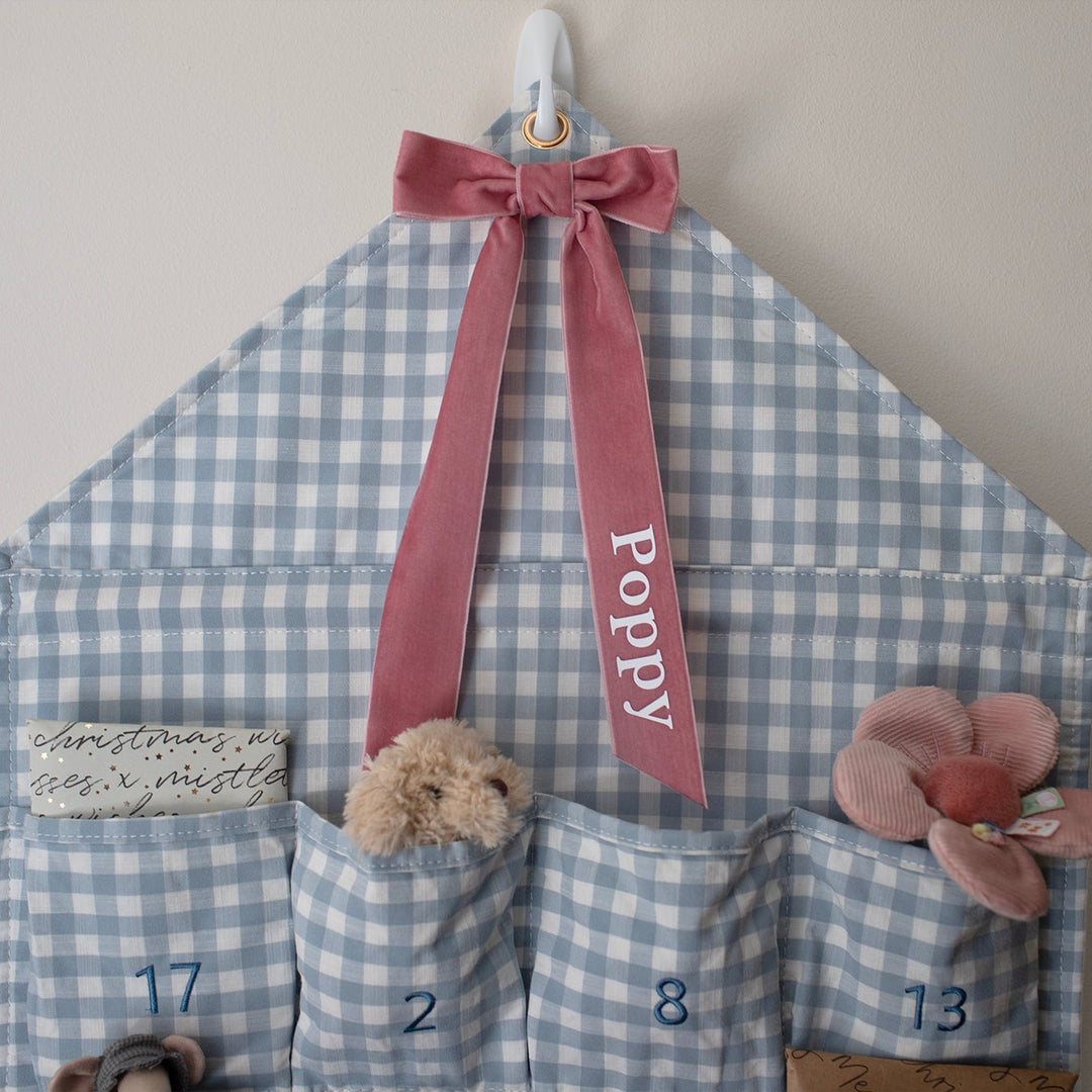 Mabel & Fox - Personalised Blue Gingham Advent Calendar - Velvet Bow