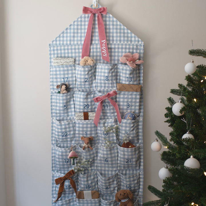 Mabel & Fox - Personalised Blue Gingham Advent Calendar - Velvet Bow