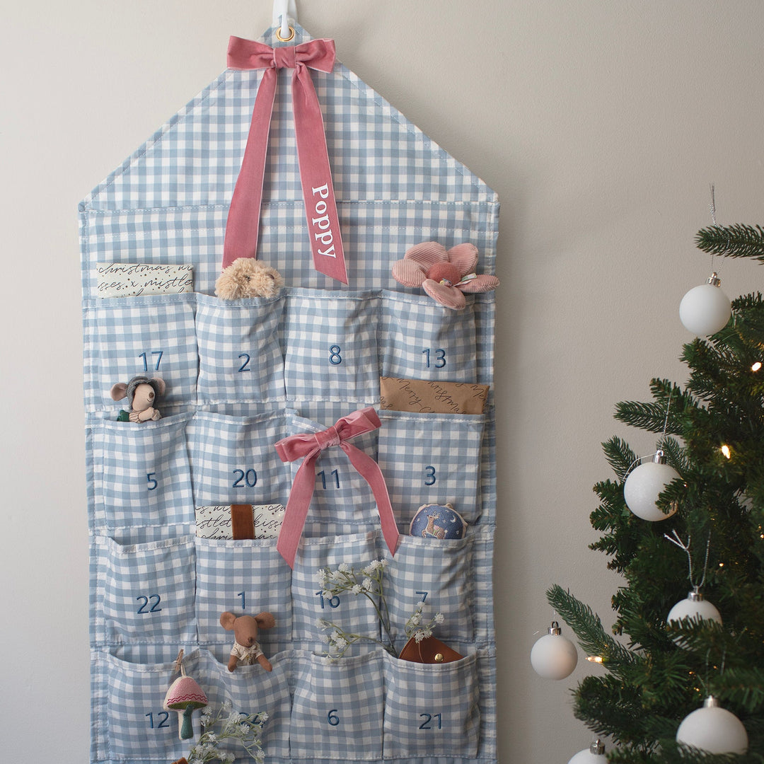 Mabel & Fox - Personalised Blue Gingham Advent Calendar - Velvet Bow