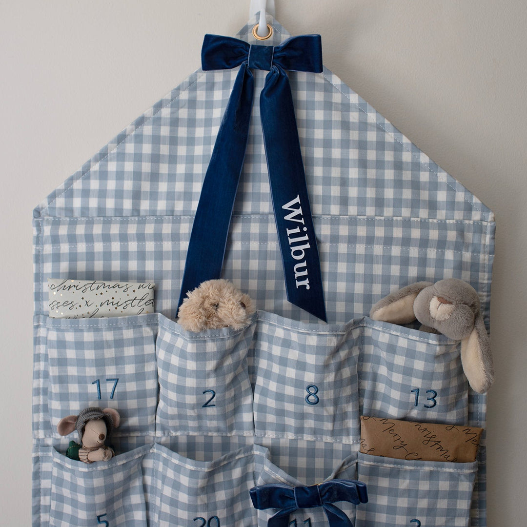 Mabel & Fox - Personalised Blue Gingham Advent Calendar - Velvet Bow