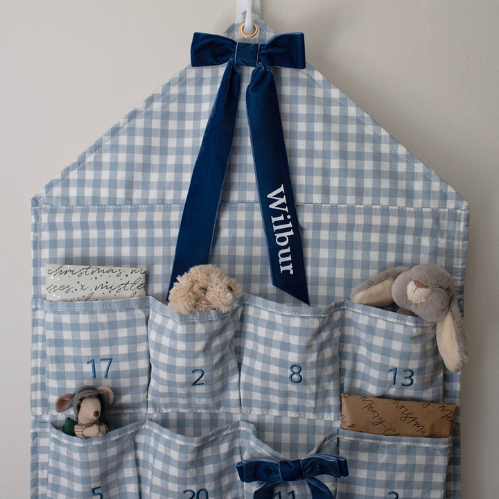 Mabel & Fox - Personalised Blue Gingham Advent Calendar - Velvet Bow