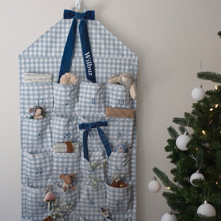 Mabel & Fox - Personalised Blue Gingham Advent Calendar - Velvet Bow
