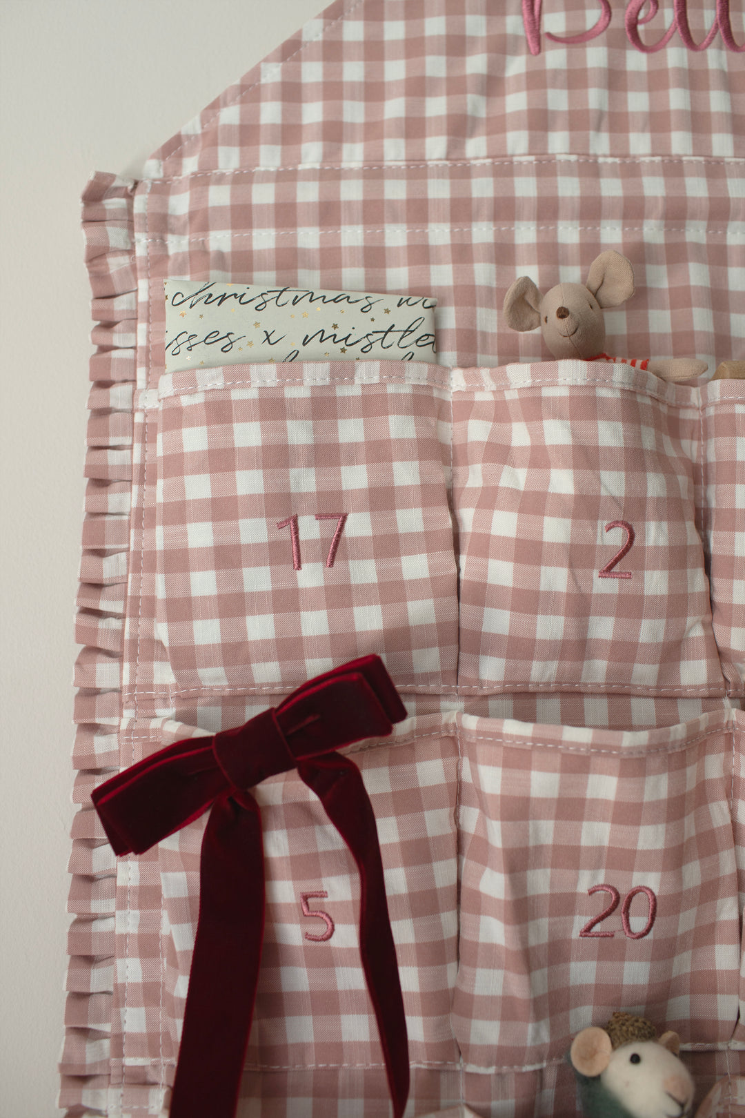 Mabel & Fox - Personalised Pink Gingham Ruffle Advent Calendar - Embroidered
