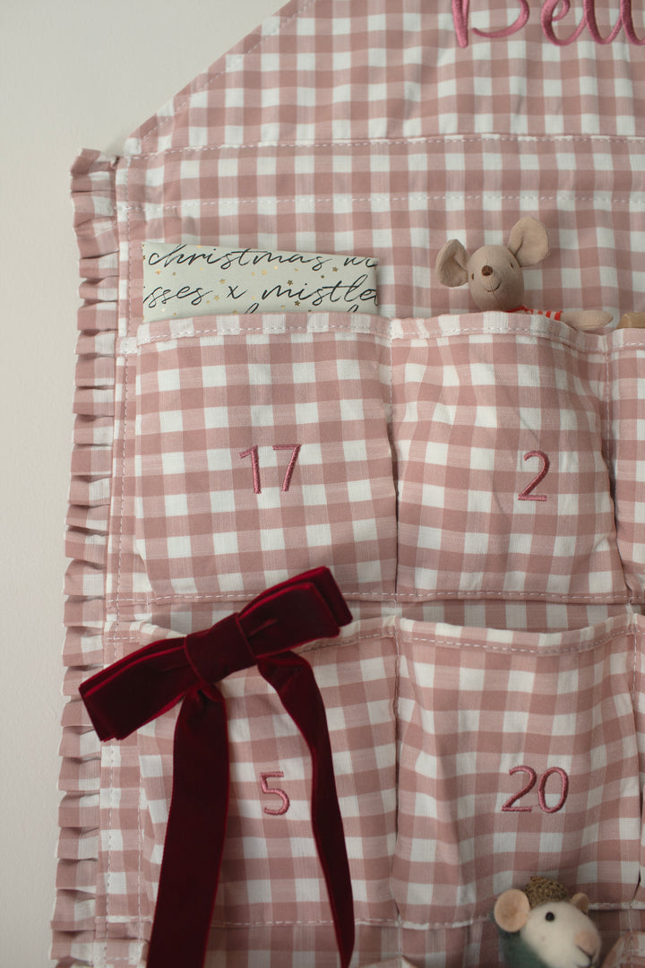 Mabel & Fox - Personalised Pink Gingham Ruffle Advent Calendar - Embroidered