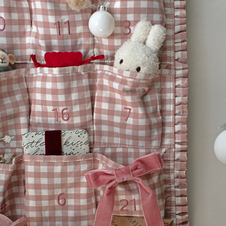 Mabel & Fox - Personalised Pink Gingham Ruffle Advent Calendar - Embroidered