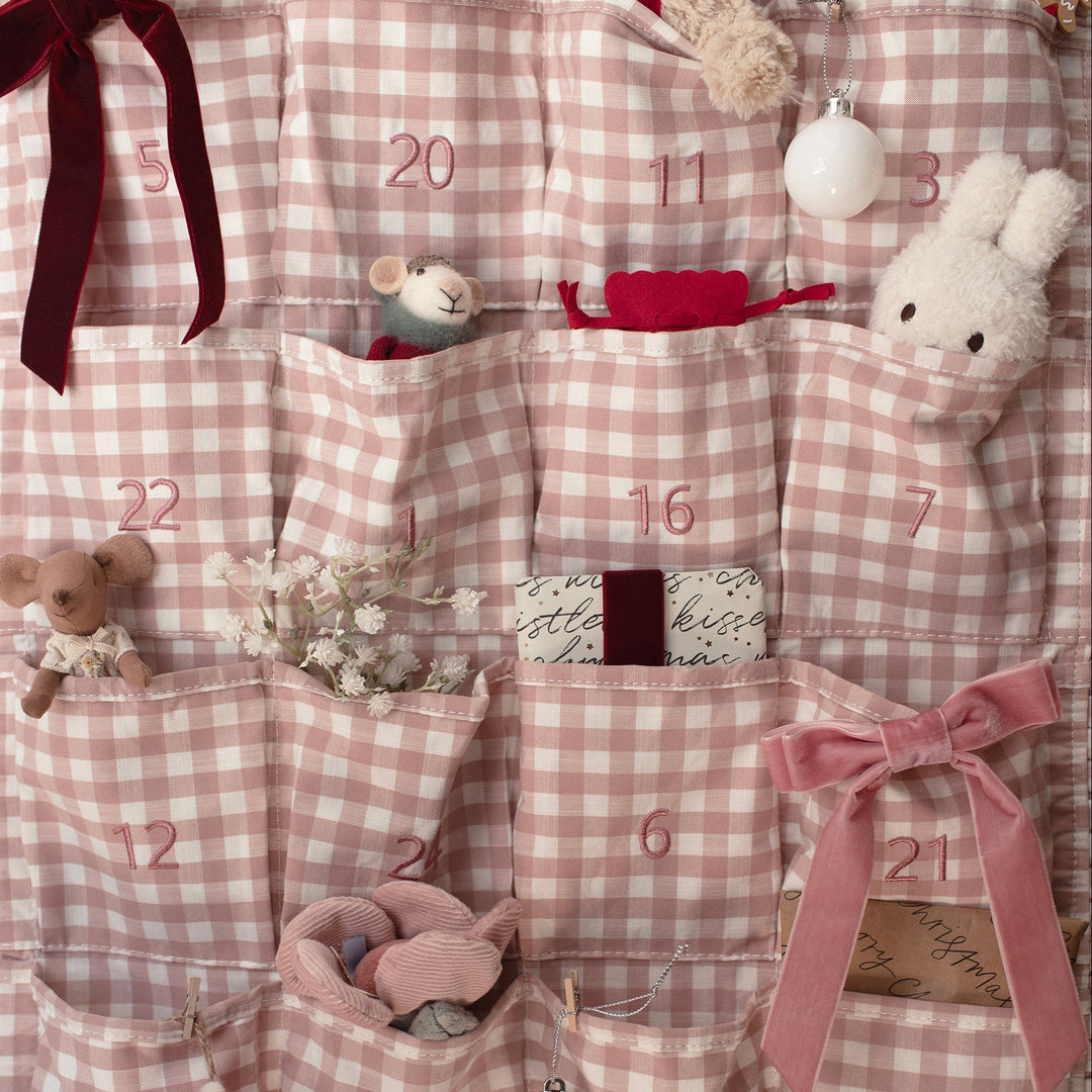 Mabel & Fox - Personalised Pink Gingham Ruffle Advent Calendar - Embroidered