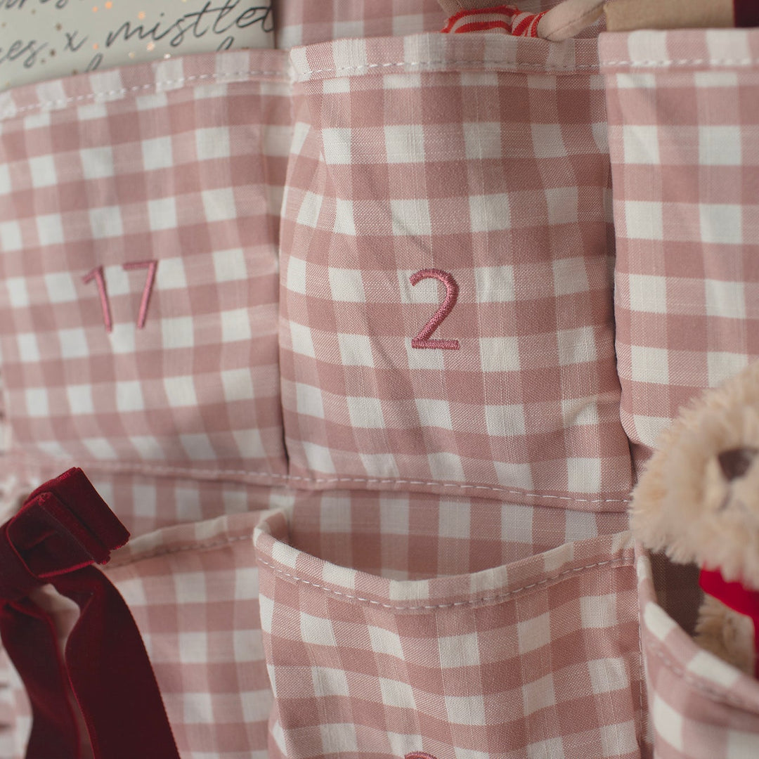 Mabel & Fox - Personalised Pink Gingham Ruffle Advent Calendar - Embroidered
