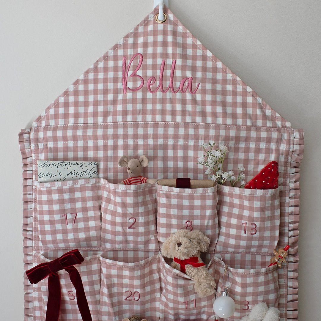 Mabel & Fox - Personalised Pink Gingham Ruffle Advent Calendar - Embroidered