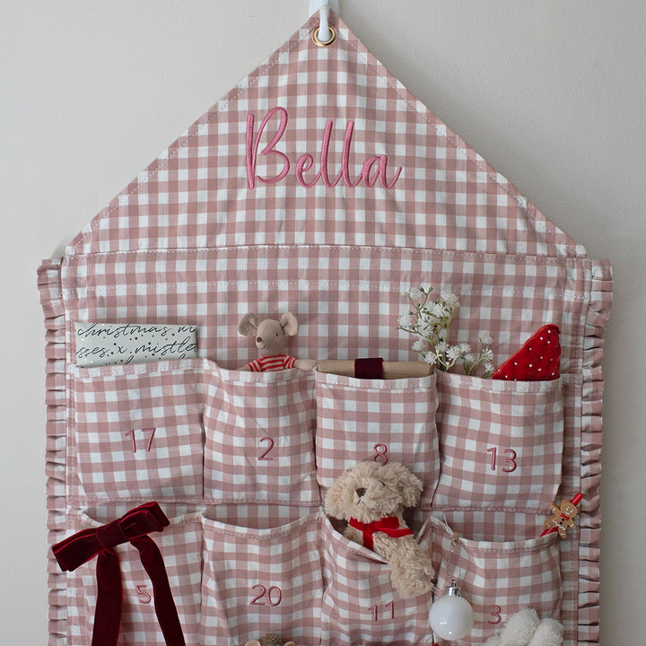 Mabel & Fox - Personalised Pink Gingham Ruffle Advent Calendar - Embroidered