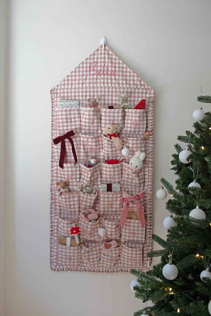 Mabel & Fox - Personalised Pink Gingham Ruffle Advent Calendar - Embroidered