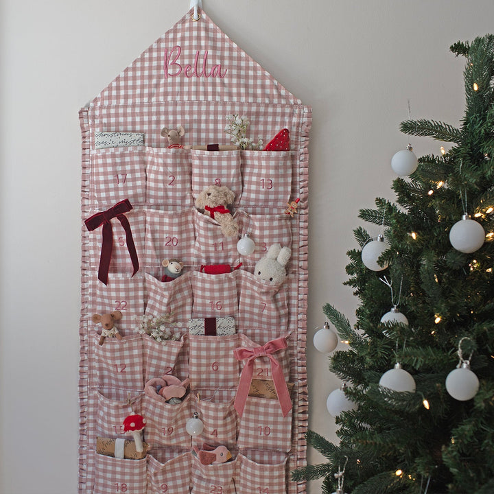 Mabel & Fox - Personalised Pink Gingham Ruffle Advent Calendar - Embroidered