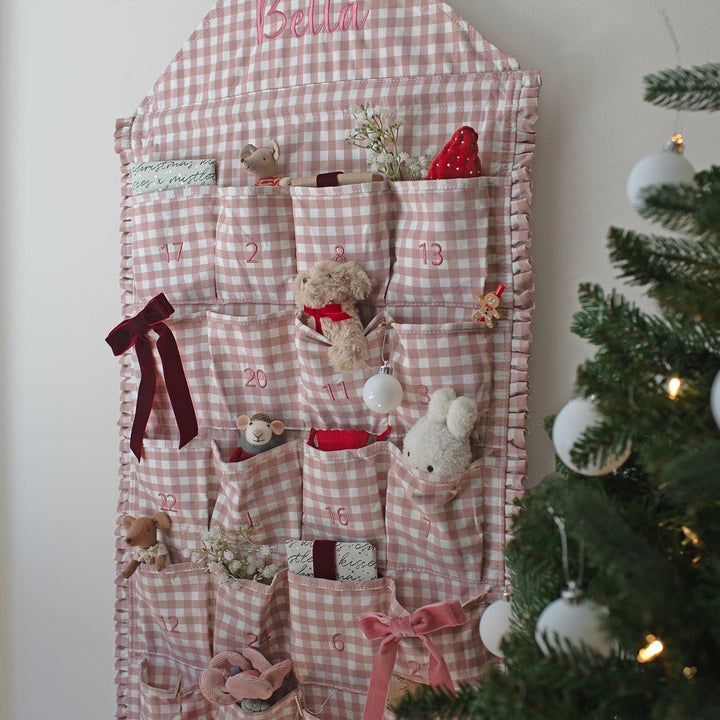 Mabel & Fox - Personalised Pink Gingham Ruffle Advent Calendar - Embroidered