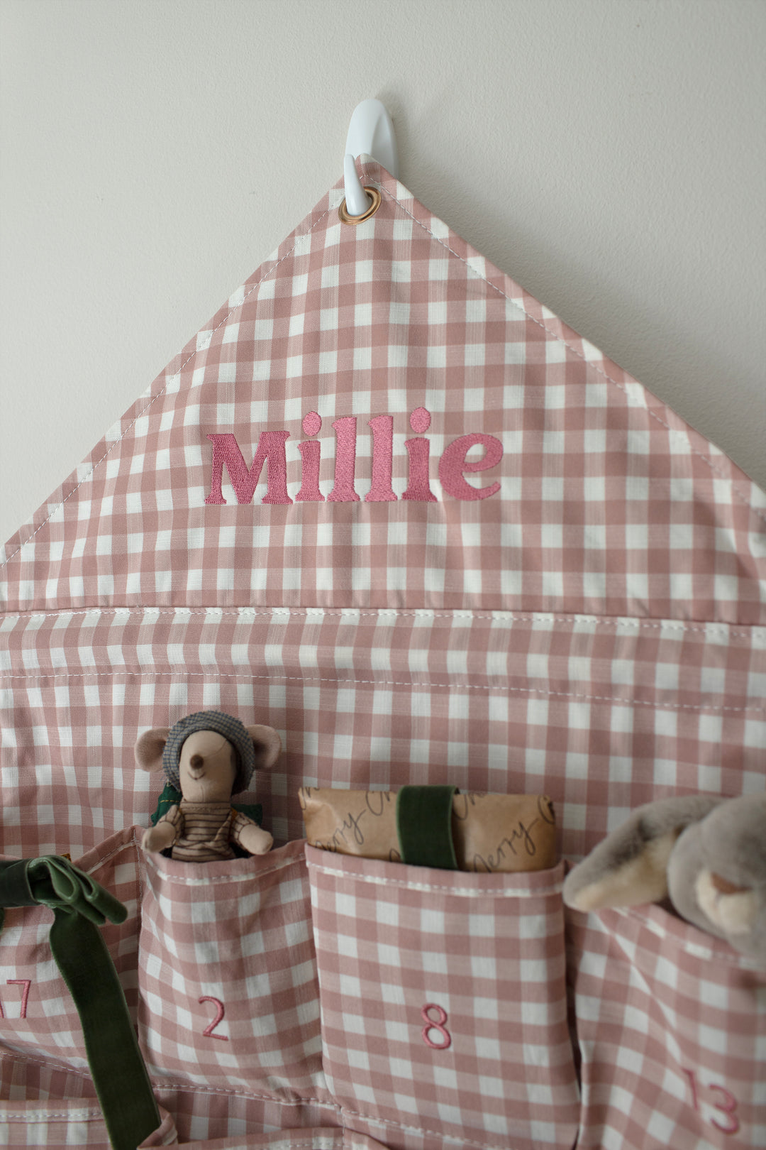 Mabel & Fox - Personalised Pink Gingham Ruffle Advent Calendar - Embroidered