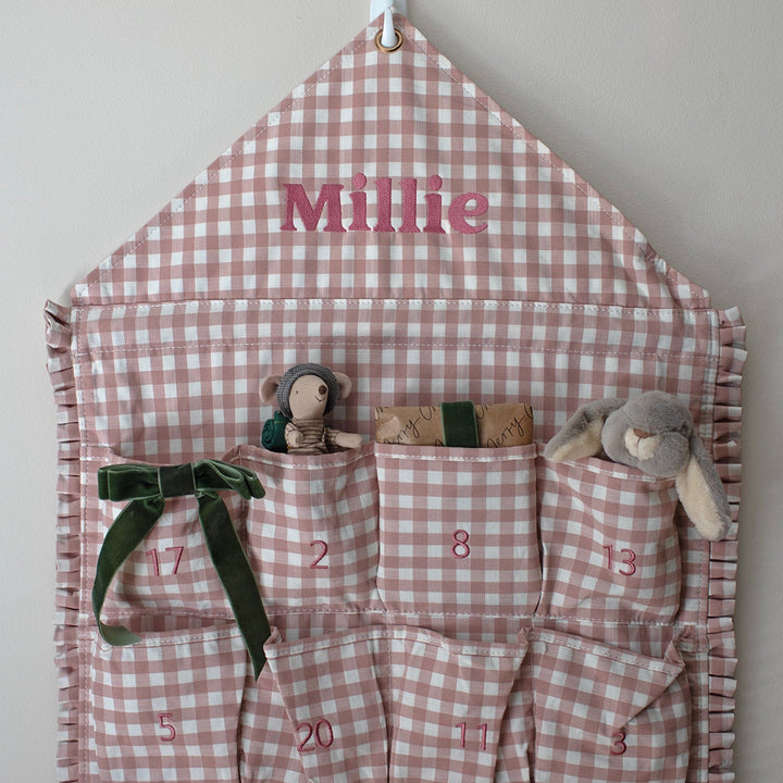 Mabel & Fox - Personalised Pink Gingham Ruffle Advent Calendar - Embroidered