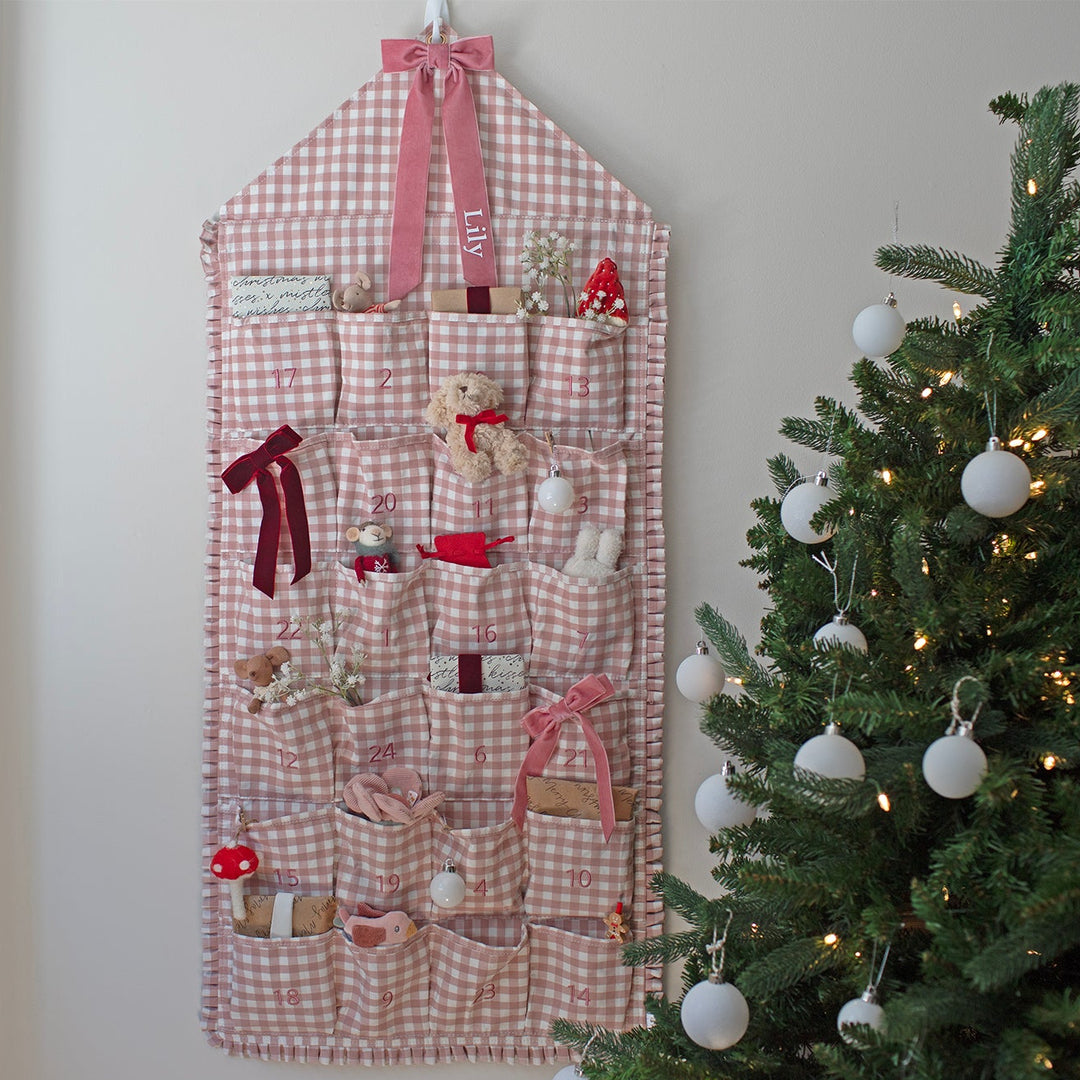 Mabel & Fox - Personalised Pink Gingham Ruffle Advent Calendar - Velvet Bow