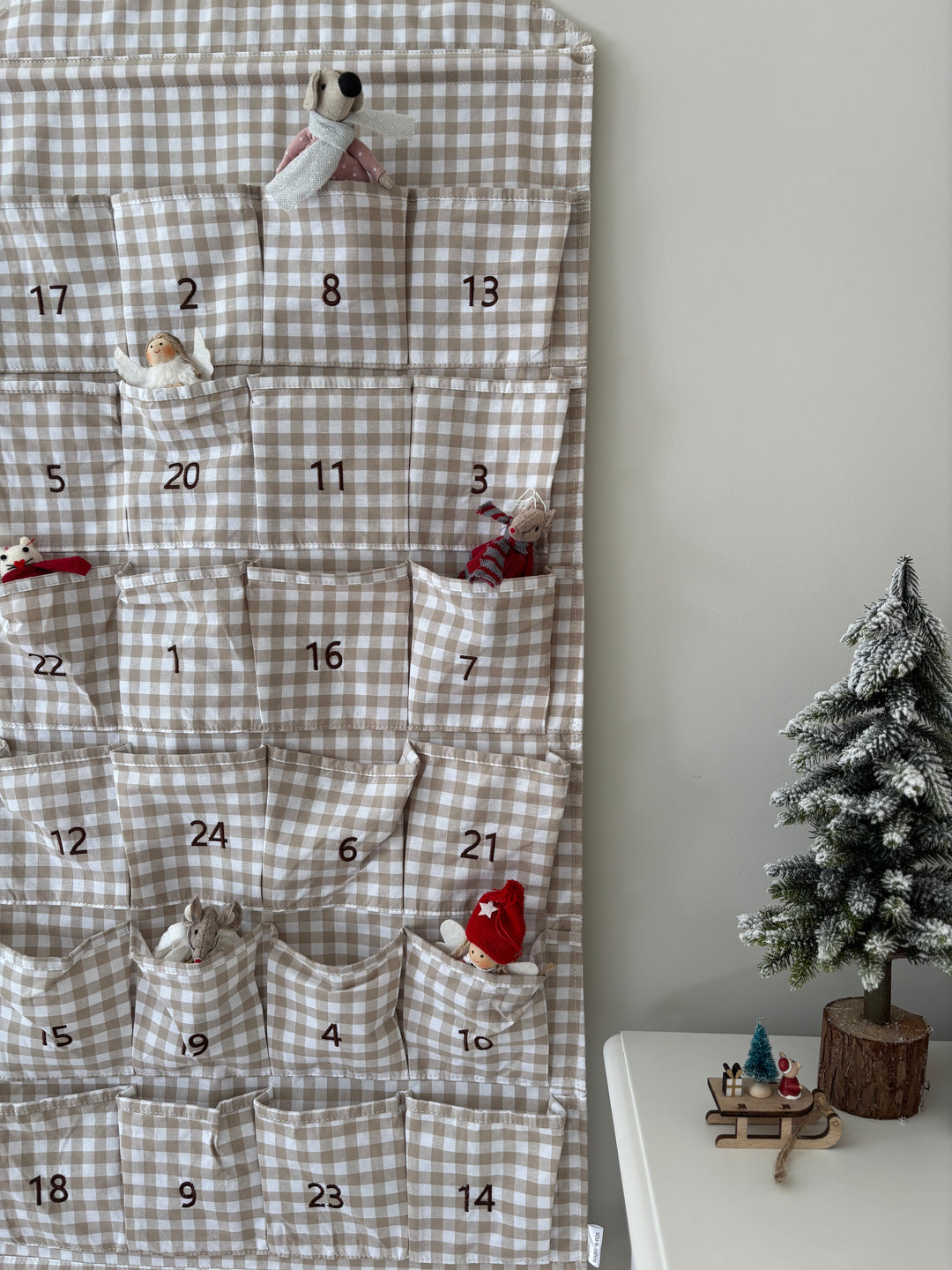 Mabel & Fox - Personalised Beige Gingham Advent Calendar - Embroidered