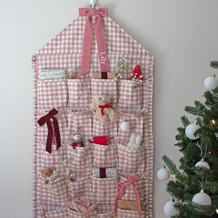 Mabel & Fox - Personalised Pink Gingham Ruffle Advent Calendar - Velvet Bow