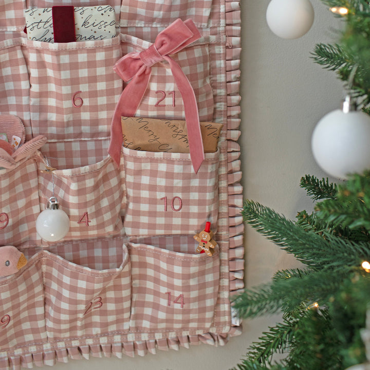 Mabel & Fox - Personalised Pink Gingham Ruffle Advent Calendar - Embroidered