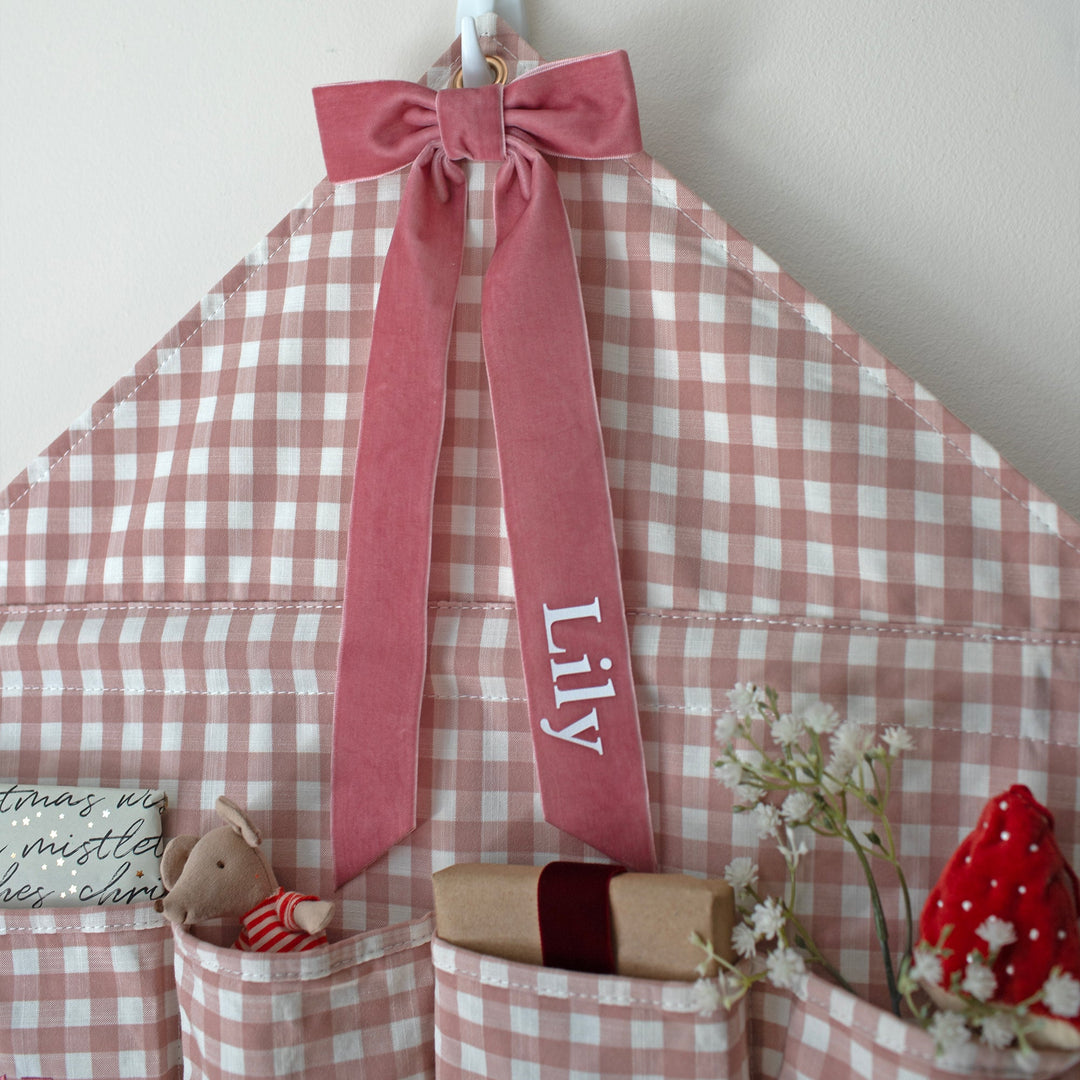 Mabel & Fox - Personalised Pink Gingham Ruffle Advent Calendar - Velvet Bow