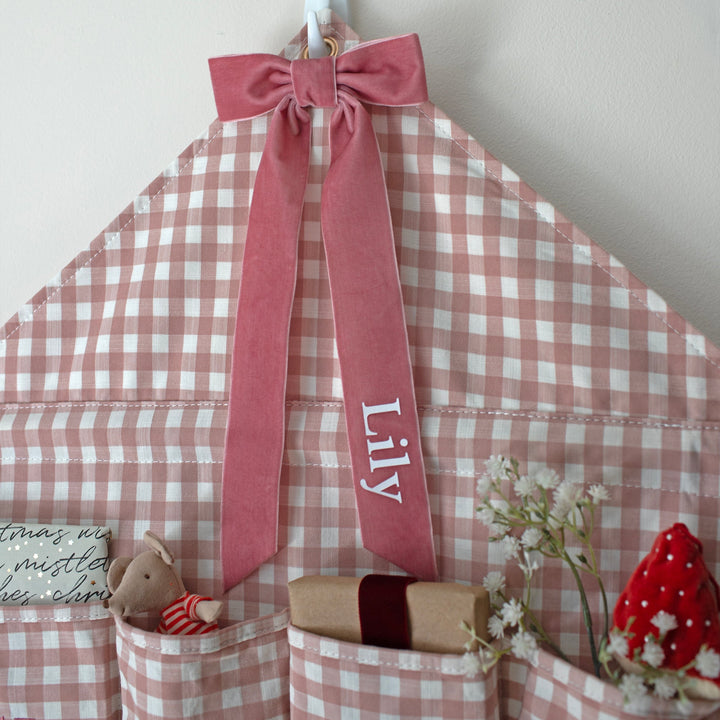 Mabel & Fox - Personalised Pink Gingham Ruffle Advent Calendar - Velvet Bow