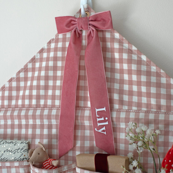 Mabel & Fox - Personalised Pink Gingham Advent Calendar - Velvet Bow