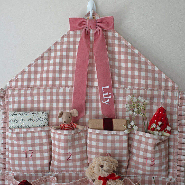 Mabel & Fox - Personalised Pink Gingham Ruffle Advent Calendar - Velvet Bow