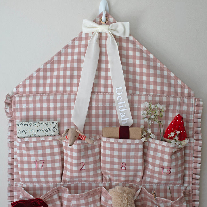 Mabel & Fox - Personalised Pink Gingham Ruffle Advent Calendar - Velvet Bow
