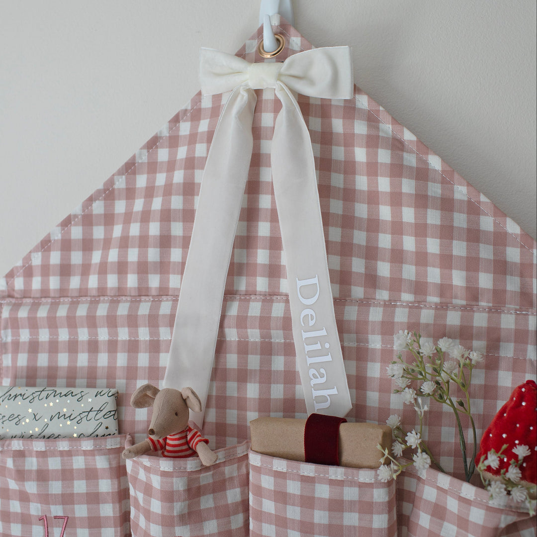 Mabel & Fox - Personalised Pink Gingham Ruffle Advent Calendar - Velvet Bow
