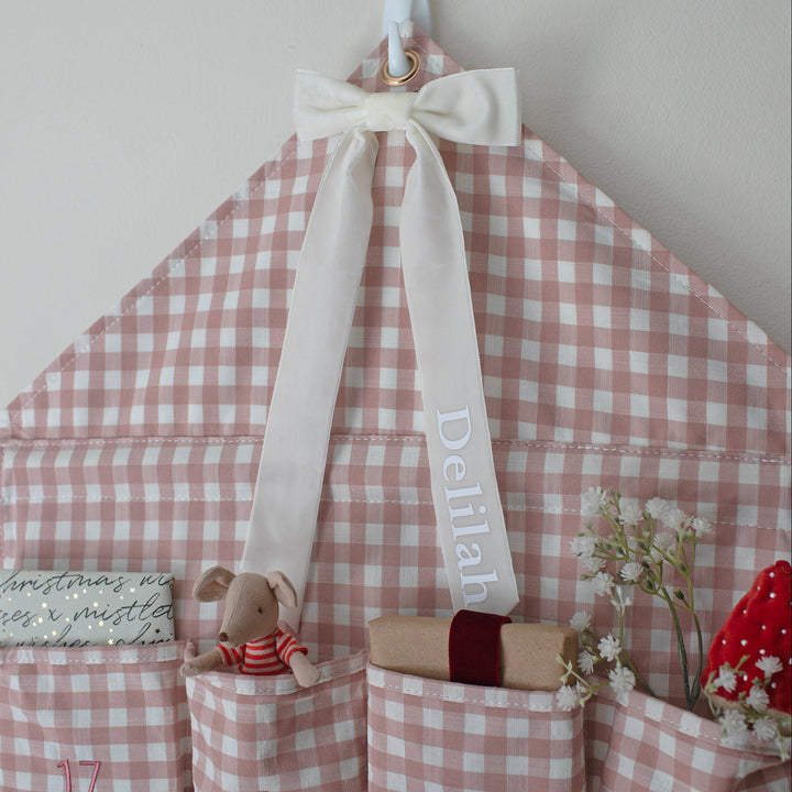 Mabel & Fox - Personalised Pink Gingham Ruffle Advent Calendar - Velvet Bow
